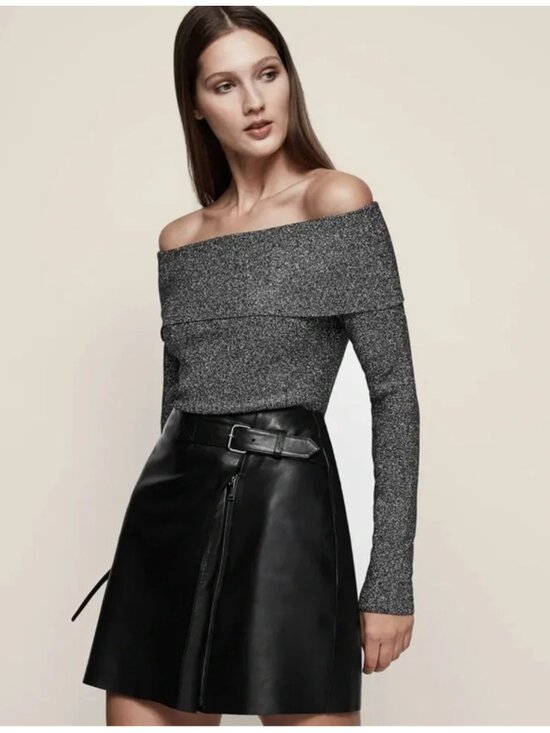 Reiss Sweaters - Reiss Jessa Size Small Off the Shoulder Shimmering Silver + Black Knit Sweater